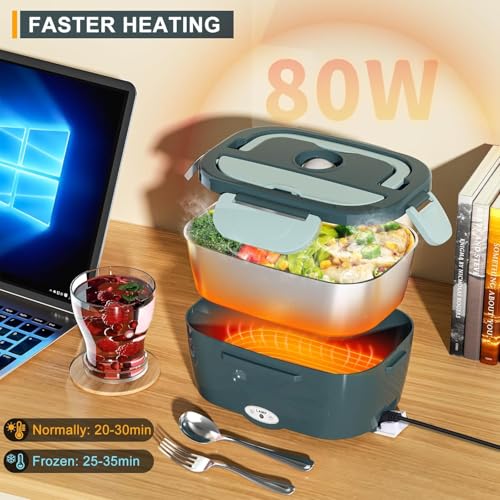 Monteka Electric Lunch Box Food Heater, Upgrade 100W High Power Portable Food Warmer, Heated Lunch Box for Adults Car/Home with 1.8L Removable Stainless Steel Container, 12V/24V/110V/220V - Image 4