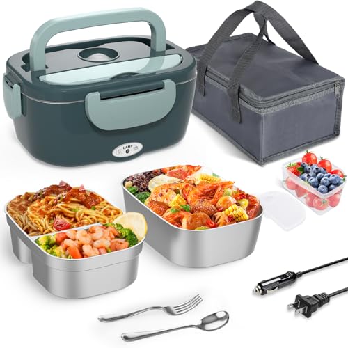 Monteka Electric Lunch Box Food Heater, Upgrade 100W High Power Portable Food Warmer, Heated Lunch Box for Adults Car/Home with 1.8L Removable Stainless Steel Container, 12V/24V/110V/220V - Image 1
