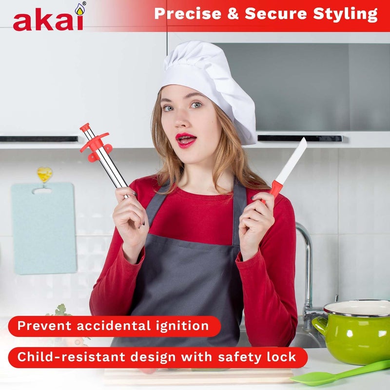 Akai Stainless Steel Kitchen Gas Lighter with Free Kitchen Knife, Dual Utility Delight, Gas Lighter and Knife Combo Pack - Image 3