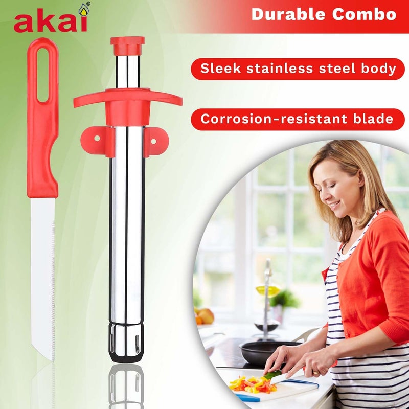 Akai Stainless Steel Kitchen Gas Lighter with Free Kitchen Knife, Dual Utility Delight, Gas Lighter and Knife Combo Pack - Image 2