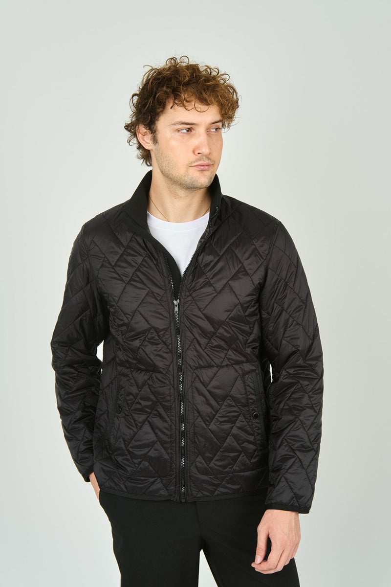 Allegro Men's Stand Collar Zippered Pocket Detailed Quilted Coat 4355 Black  - Image 1