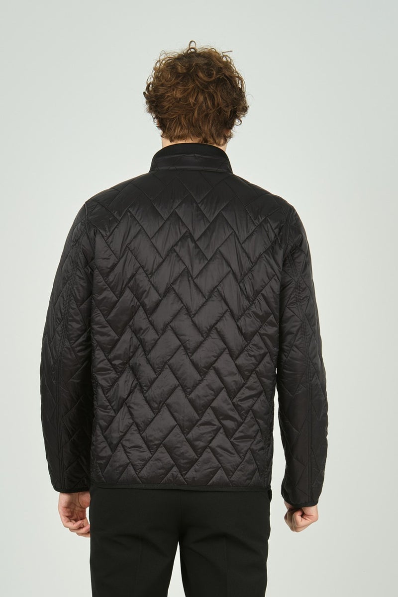 Allegro Men's Stand Collar Zippered Pocket Detailed Quilted Coat 4355 Black  - Image 4