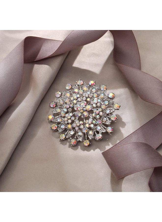 EVER FAITH Austrian Crystal Elegant Flower Leaf Bridal Corsage Brooch Pin For Woman Iridescent Ab Silvertone  - Image 2