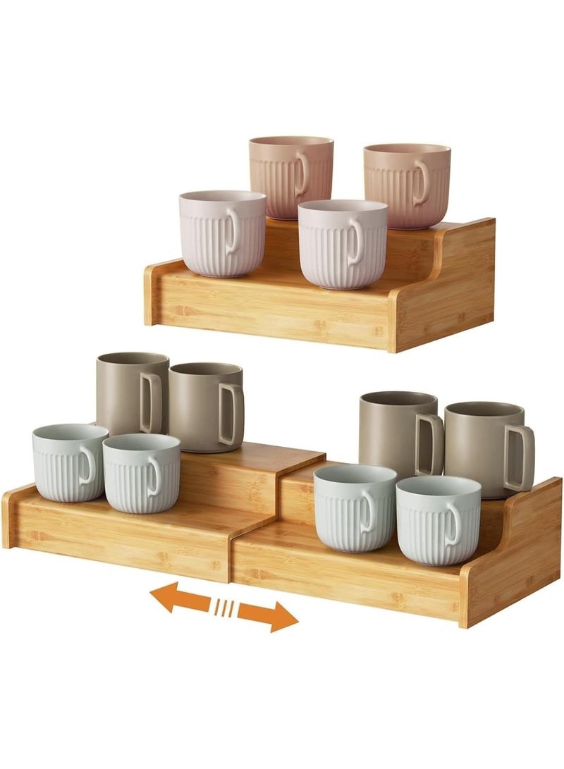 2-Tier Bamboo Coffee Mug Holder, Coffee Bar Organizer & Spice Rack, Countertop Mug Cup Storage Shelf for Tea Cups, Coffee Accessories, Kitchen Counter, Cabinet & Home - Image 1