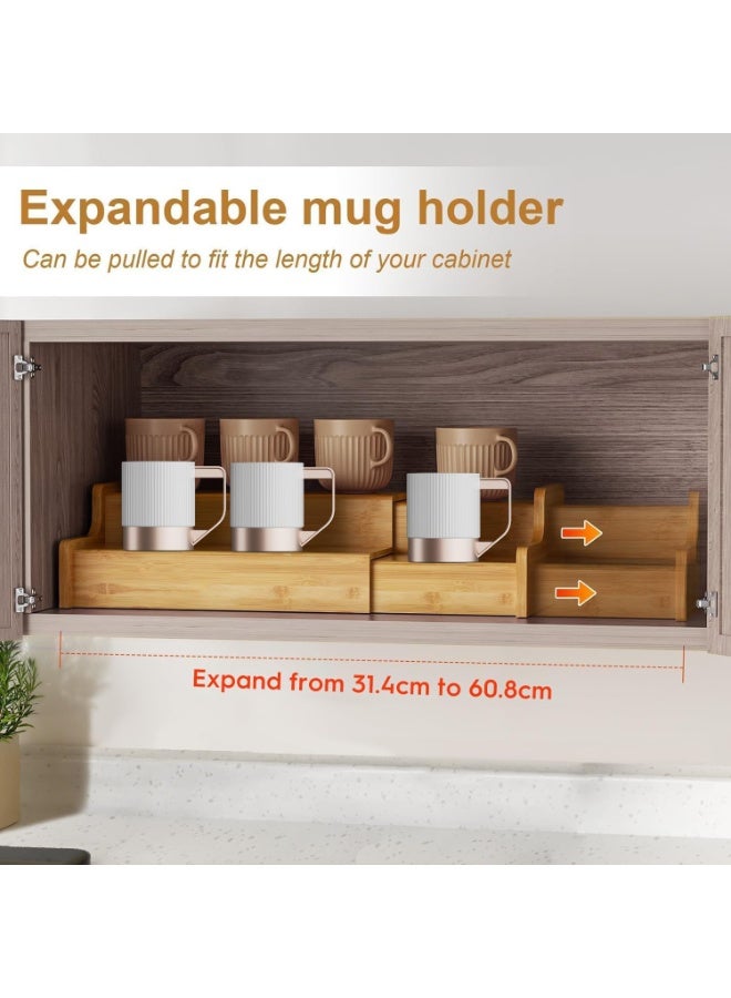 2-Tier Bamboo Coffee Mug Holder, Coffee Bar Organizer & Spice Rack, Countertop Mug Cup Storage Shelf for Tea Cups, Coffee Accessories, Kitchen Counter, Cabinet & Home - Image 3