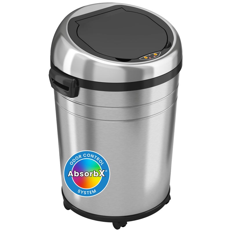 iTouchless Glide 18 Gallon Sensor Trash Can with Wheels and AbsorbX Odor Control System Stainless Steel 68 Liter Automatic Kitchen or Office Garbage Bin