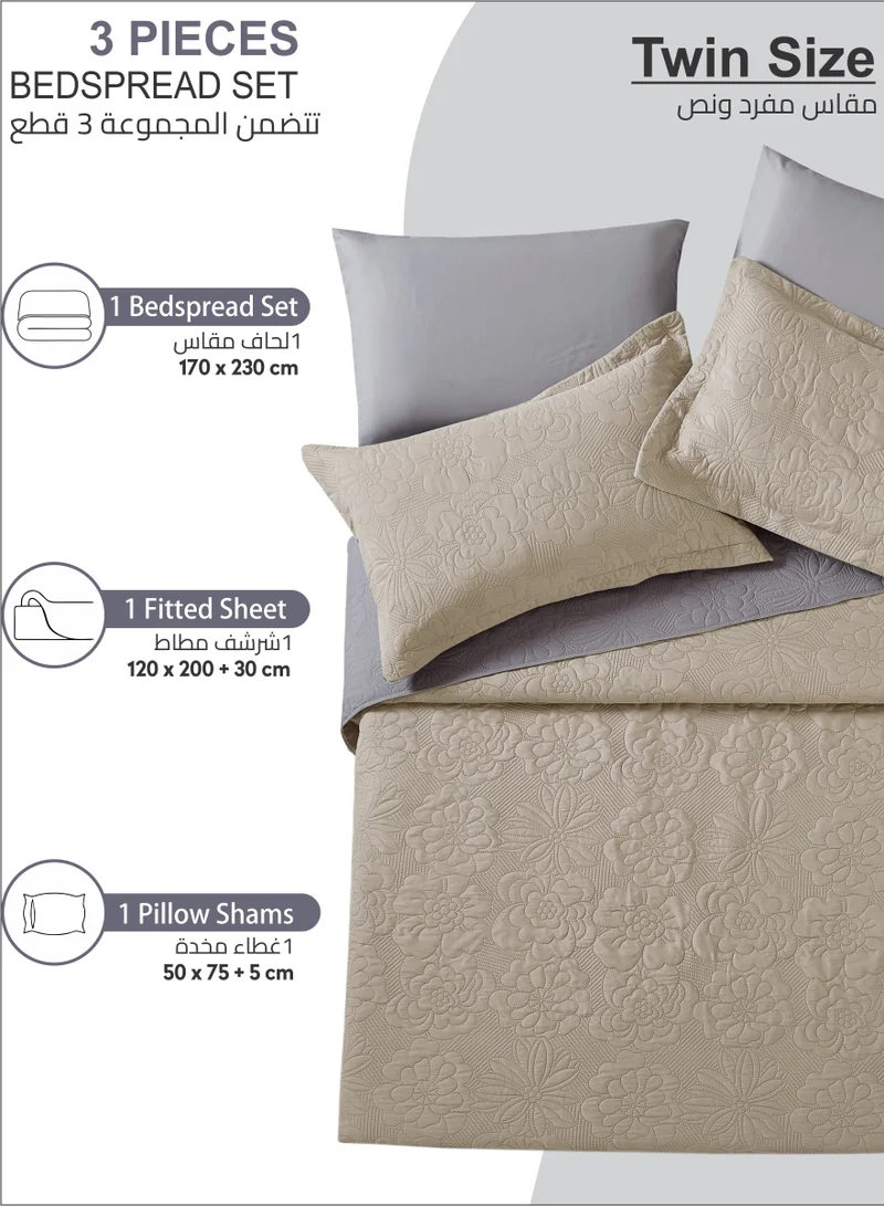 Donetella Bedspread Coverlet Set 3-Pcs Single Size Bed Fits(120 X 200 Cm) Soft Luxurious Reversible Compressed Comforter With Fitted Sheet Pillow Sham And Pillowcases,