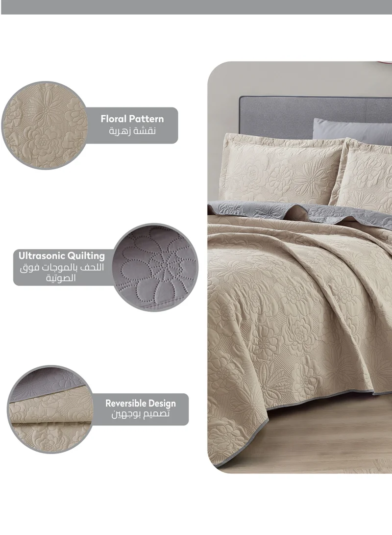 Donetella Bedspread Coverlet Set 3-Pcs Single Size Bed Fits(120 X 200 Cm) Soft Luxurious Reversible Compressed Comforter With Fitted Sheet Pillow Sham And Pillowcases,