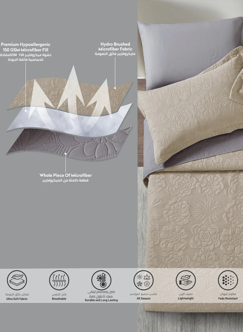 Donetella Bedspread Coverlet Set 3-Pcs Single Size Bed Fits(120 X 200 Cm) Soft Luxurious Reversible Compressed Comforter With Fitted Sheet Pillow Sham And Pillowcases,