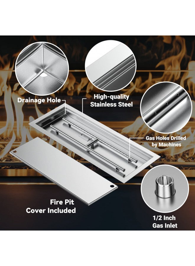 Skyflame بان وموقد حريق قابل للإدخال من الفولاذ المقاوم للصدأ على شكل مستطيل من سكاي فليم مع غطاء الموقد، منطقة احتراق 24 × 8 بوصة - Image 2