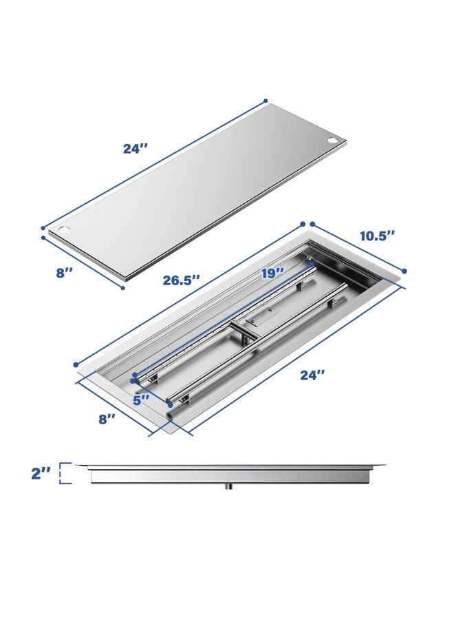 Skyflame بان وموقد حريق قابل للإدخال من الفولاذ المقاوم للصدأ على شكل مستطيل من سكاي فليم مع غطاء الموقد، منطقة احتراق 24 × 8 بوصة - Image 1
