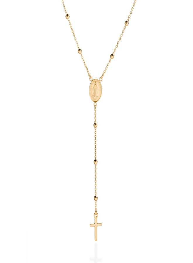 QUADRI قلادة مسبحة ذهبية QUADRI للنساء أو الرجال، 18 قيراط ذهب فوق فضة استرلينية، سلسلة العذراء مريم مع خرز، 19 بوصة، فضة إيطالية 925 - Image 1