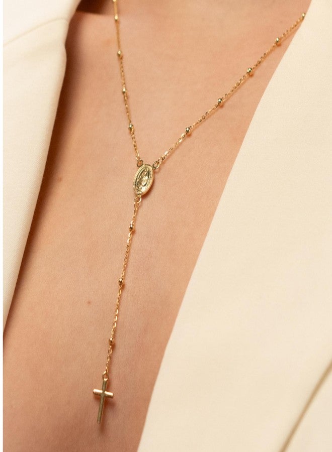 QUADRI قلادة مسبحة ذهبية QUADRI للنساء أو الرجال، 18 قيراط ذهب فوق فضة استرلينية، سلسلة العذراء مريم مع خرز، 19 بوصة، فضة إيطالية 925 - Image 3