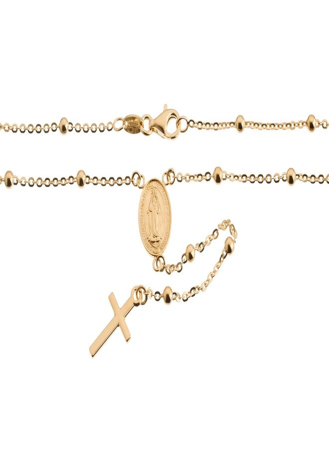QUADRI قلادة مسبحة ذهبية QUADRI للنساء أو الرجال، 18 قيراط ذهب فوق فضة استرلينية، سلسلة العذراء مريم مع خرز، 19 بوصة، فضة إيطالية 925 - Image 2