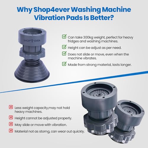 Shop4Ever Adjustable Washing Machine Stand Legs (Set of 4) | Anti-Vibration & Anti-Slip Rubber Base | Height Raiser for Front/Top Load | Heavy Duty Supports Up to 300KG | for Fridge & Appliances - Image 4