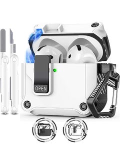 Compatible With Airpods 4 Case Cover For Women And Men Automatic Snap Switch Security Locking Cover For Airpods 4Th Generation 2024 Cases With Cleaner Kit And Keychain Front Led Visible White