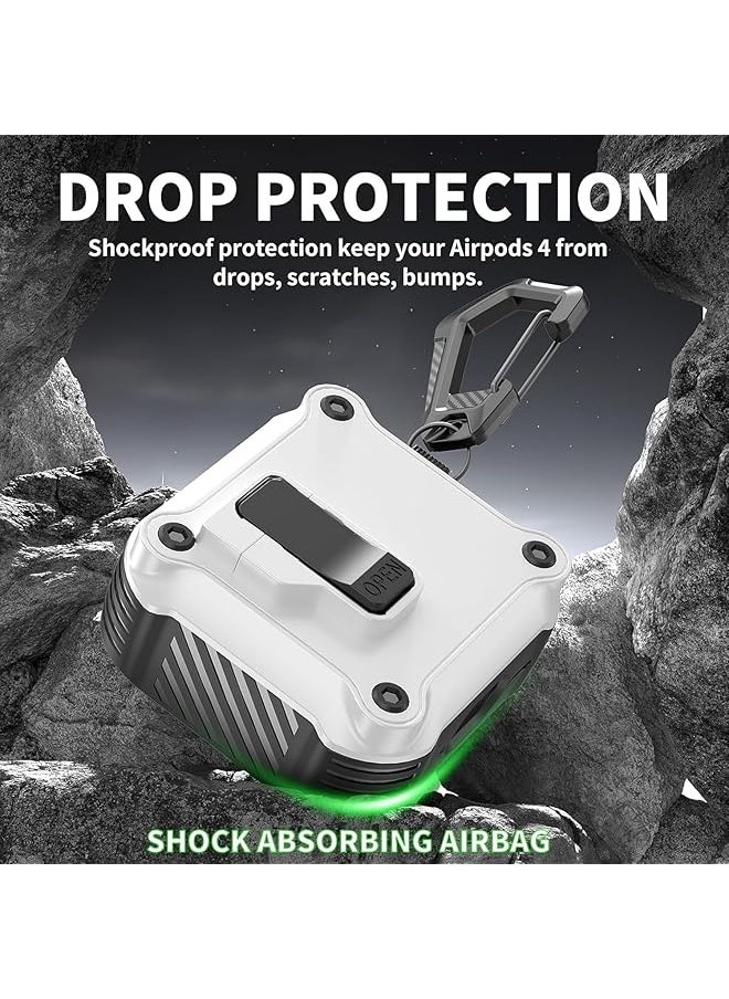 erorex - Compatible With Airpods 4 Case Cover For Women And Men Automatic Snap Switch Security Locking Cover For Airpods 4Th Generation 2024 Cases With Cleaner Kit And Keychain Front Led Visible White - Image 1