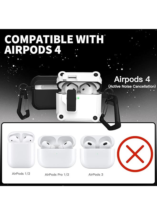 erorex - Compatible With Airpods 4 Case Cover For Women And Men Automatic Snap Switch Security Locking Cover For Airpods 4Th Generation 2024 Cases With Cleaner Kit And Keychain Front Led Visible White - Image 1