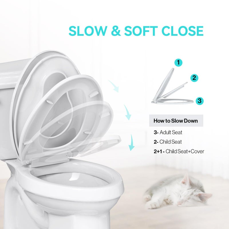RT R&T Elongated Toilet Seat with Built in Potty Training Seat, Slow Close Toddler Seat Fits both Adult and Child, Easy To Install & Clean - Image 3