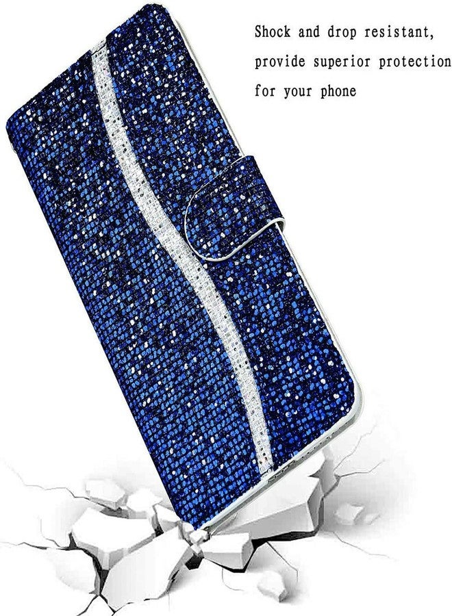 Guppy Bling Wallet Case Compatible with iPhone 15 Pro Max, PU Flip Blocking Wallet with Wrist Strap Magnetic Closure Built-in Kickstand Protective Case - Blue - Image 3