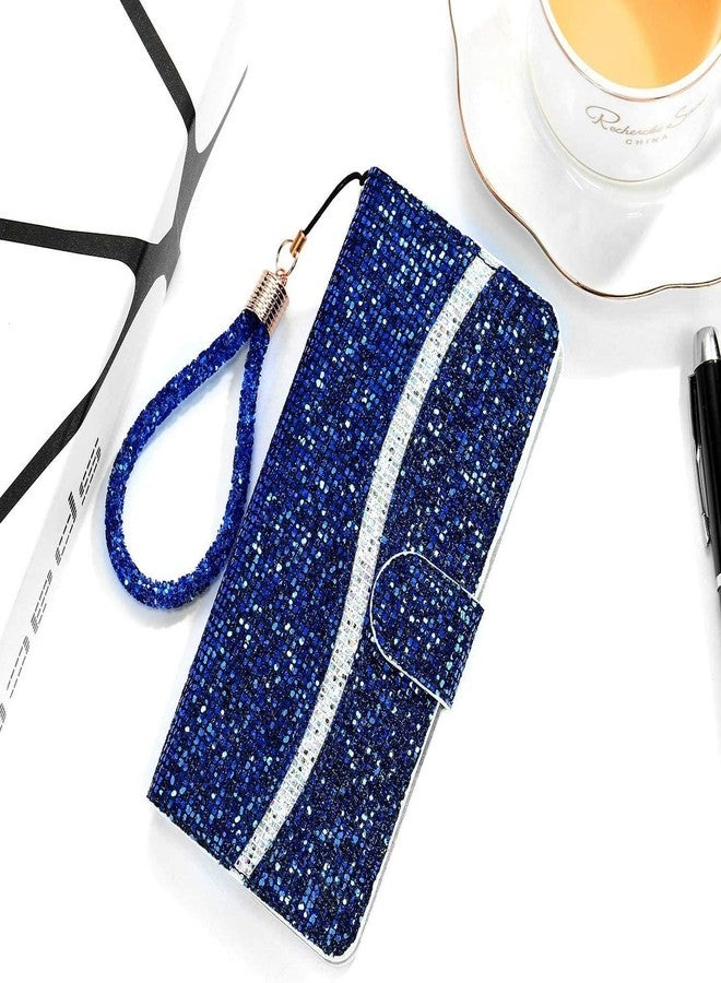 Guppy Bling Wallet Case Compatible with iPhone 15 Pro Max, PU Flip Blocking Wallet with Wrist Strap Magnetic Closure Built-in Kickstand Protective Case - Blue - Image 2
