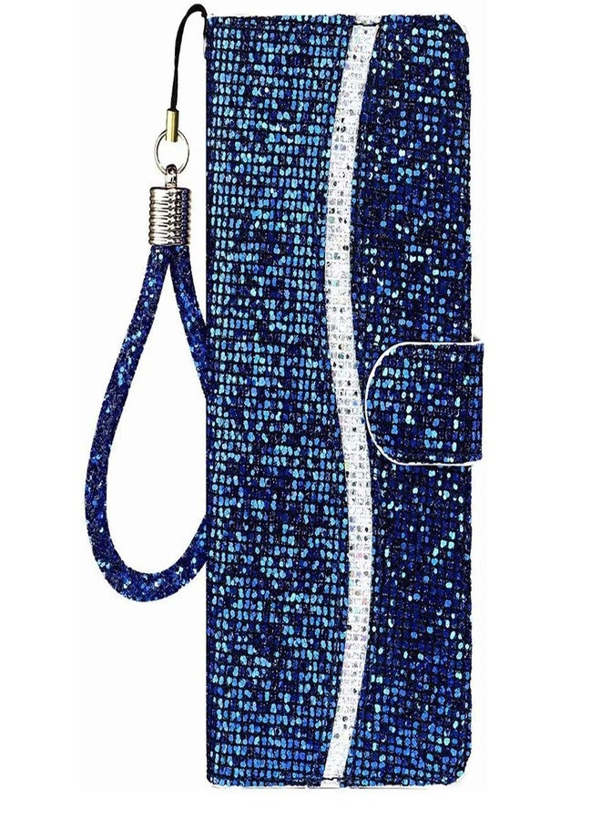 Guppy Bling Wallet Case Compatible with iPhone 15 Pro Max, PU Flip Blocking Wallet with Wrist Strap Magnetic Closure Built-in Kickstand Protective Case - Blue - Image 1