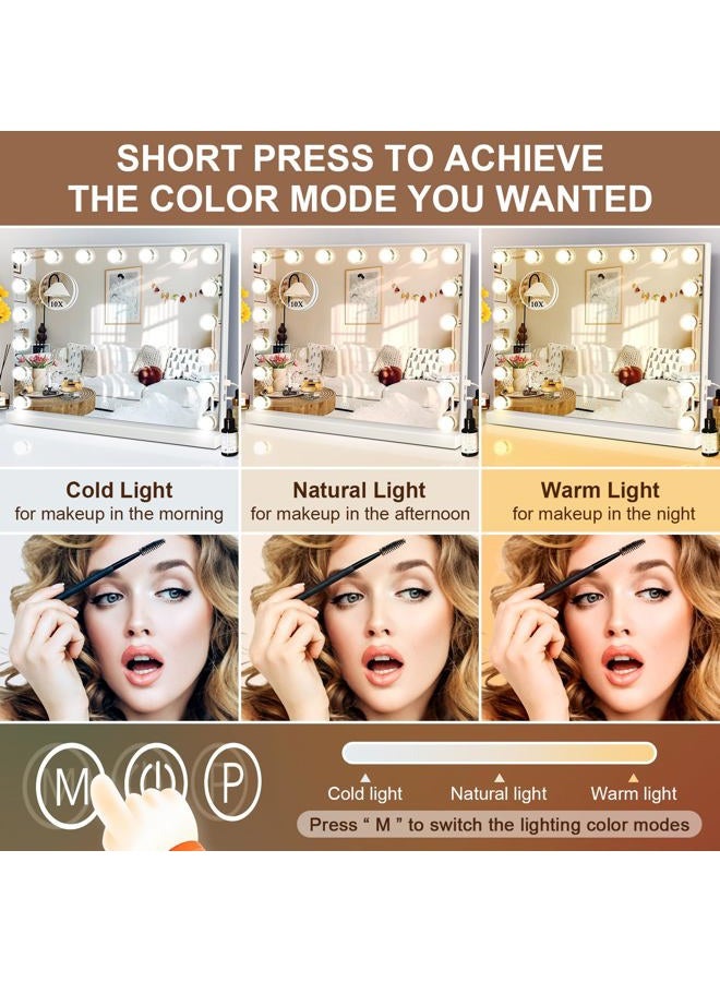 Kottova Large Vanity Mirror with Lights,24.4"x 21.2",Hollywood Vanity Makeup Mirror with 3 Color Lights, 17 LED, USB Charging Port, with Detachable 10X Spot Mirror,Touch Control,White - Image 2