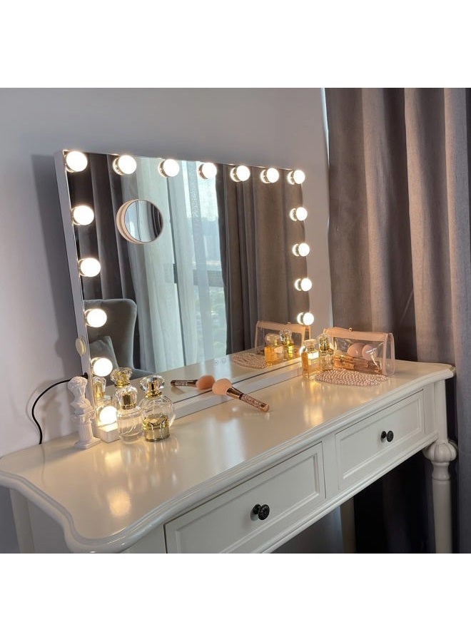Kottova Large Vanity Mirror with Lights,24.4"x 21.2",Hollywood Vanity Makeup Mirror with 3 Color Lights, 17 LED, USB Charging Port, with Detachable 10X Spot Mirror,Touch Control,White - Image 5