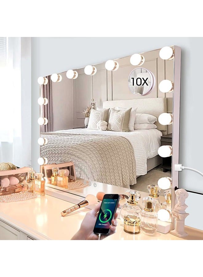 Kottova Large Vanity Mirror with Lights,24.4"x 21.2",Hollywood Vanity Makeup Mirror with 3 Color Lights, 17 LED, USB Charging Port, with Detachable 10X Spot Mirror,Touch Control,White - Image 1