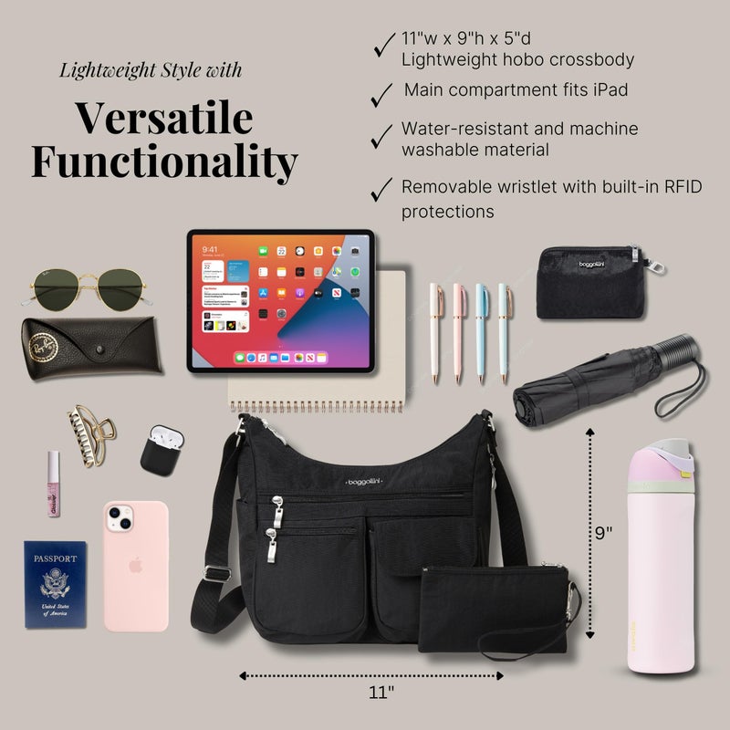 Baggallini Everywhere Bagg - Hobo Crossbody Bag for Women with RFID Wristlet â€“ Water-resistant Travel Bag - Image 4