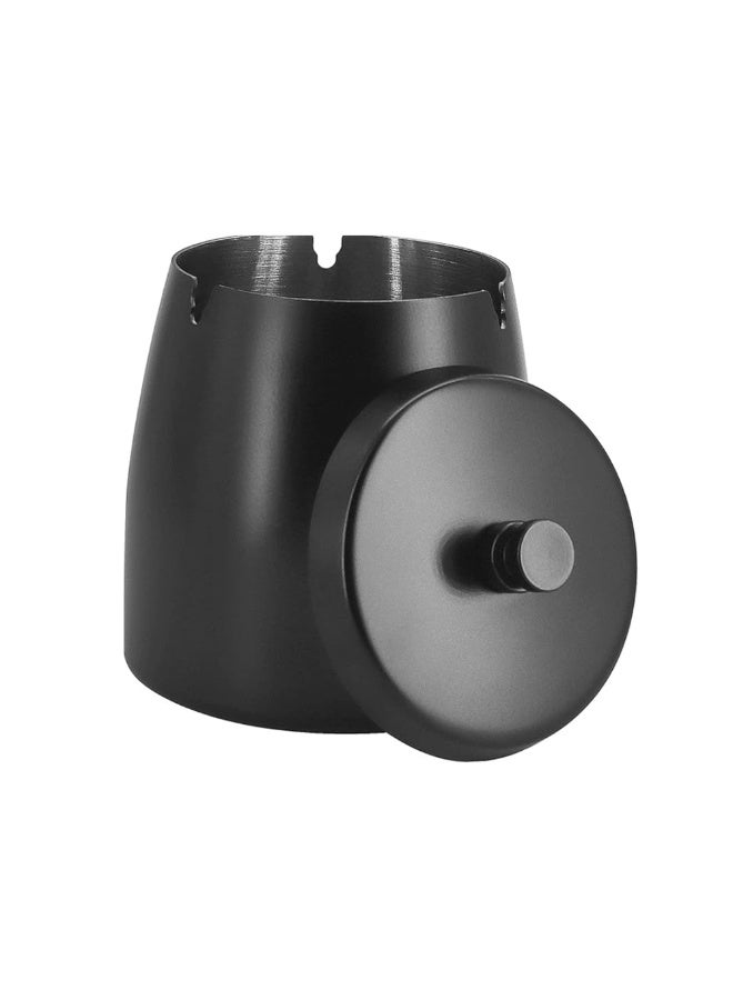 Stainless Steel Smoking Ash Tray with Lid for Cigarette and Cigars, Indoor Outdoor Ashtray for Patio Home Office Tabletop (Black) - Image 1