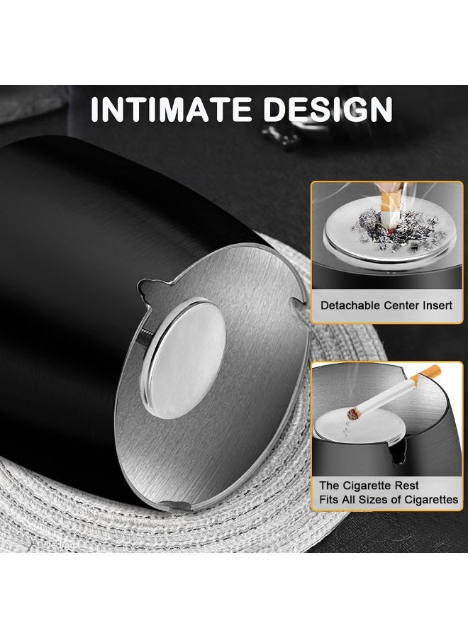 Stainless Steel Smoking Ash Tray with Lid for Cigarette and Cigars, Indoor Outdoor Ashtray for Patio Home Office Tabletop (Black) - Image 3