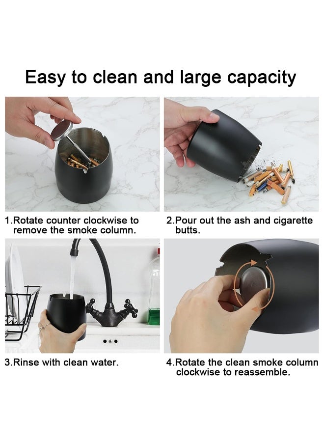 Stainless Steel Smoking Ash Tray with Lid for Cigarette and Cigars, Indoor Outdoor Ashtray for Patio Home Office Tabletop (Black) - Image 4