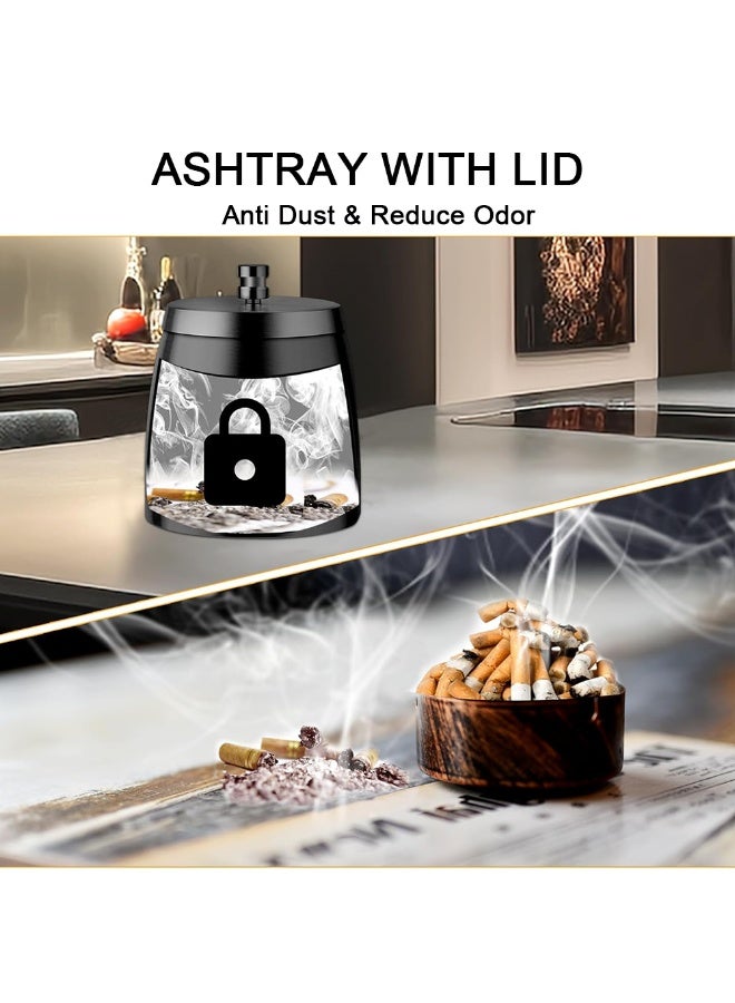 Stainless Steel Smoking Ash Tray with Lid for Cigarette and Cigars, Indoor Outdoor Ashtray for Patio Home Office Tabletop (Black) - Image 5