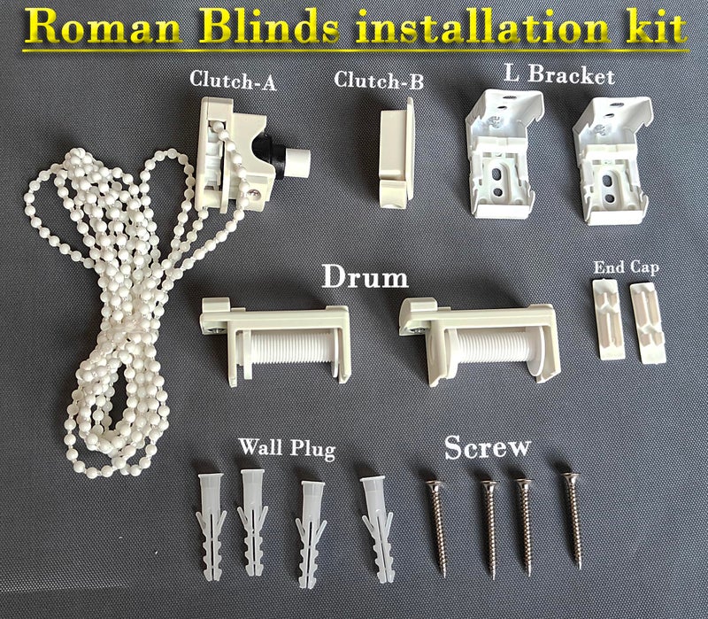 GREEN DECOR Roman Blinds Installation Kit Set, 2 Clutch Connector for 38mm Pipe with 2 Drums, 2 L Brackets, 2 End Cap, Corded Chain, 4 Screw and 4 Wall Plug - Image 2