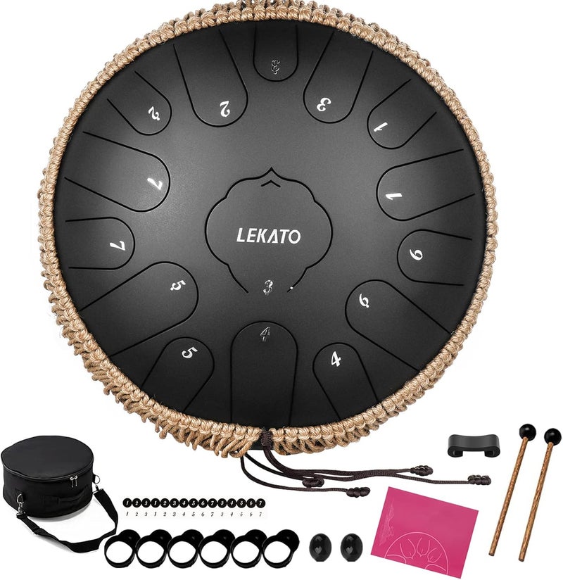 LEKATO Steel Tongue Drum 13 Inch 15 Notes, Steel Drum C Key Beginner/Professional Zen Drum Percussion for Meditation Yoga Musical Education, Best Gift for Mother - Image 1