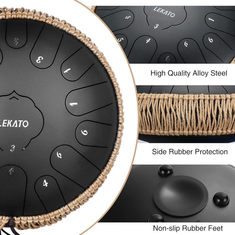 LEKATO Steel Tongue Drum 13 Inch 15 Notes, Steel Drum C Key Beginner/Professional Zen Drum Percussion for Meditation Yoga Musical Education, Best Gift for Mother - Image 2