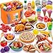 Juboury Pretend Play Food Set for Toddlers Cutting Toy Food with Storage Bag Stainless Steel Tray and Plates Food Toys with Veggies Fruits Dessert Pizza Toy Play Kitchen Accessories for Kids - Image 2