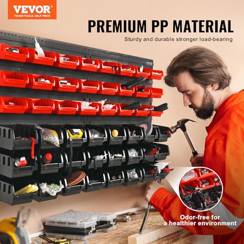 VEVOR 48Bin Wall Mounted Storage Bins Parts Rack Organizer Garage Shop Tool Organizer for Screws Nuts Bolts Nails Beads and Small Hardware Parts With Wall Panels - Image 3