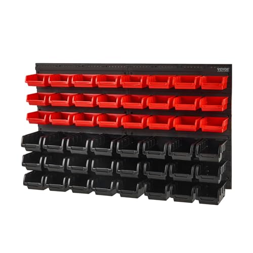 VEVOR 48Bin Wall Mounted Storage Bins Parts Rack Organizer Garage Shop Tool Organizer for Screws Nuts Bolts Nails Beads and Small Hardware Parts With Wall Panels - Image 1