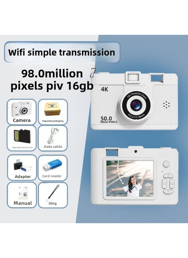 Generic Ccd Camera Hd Dual Camera Student Party Campus Version Photo Travel Digital Camera Birthday Gift-Body Color:M16 Milk Powder White  2-year Warranty - 16g Memory Card  - Image 1