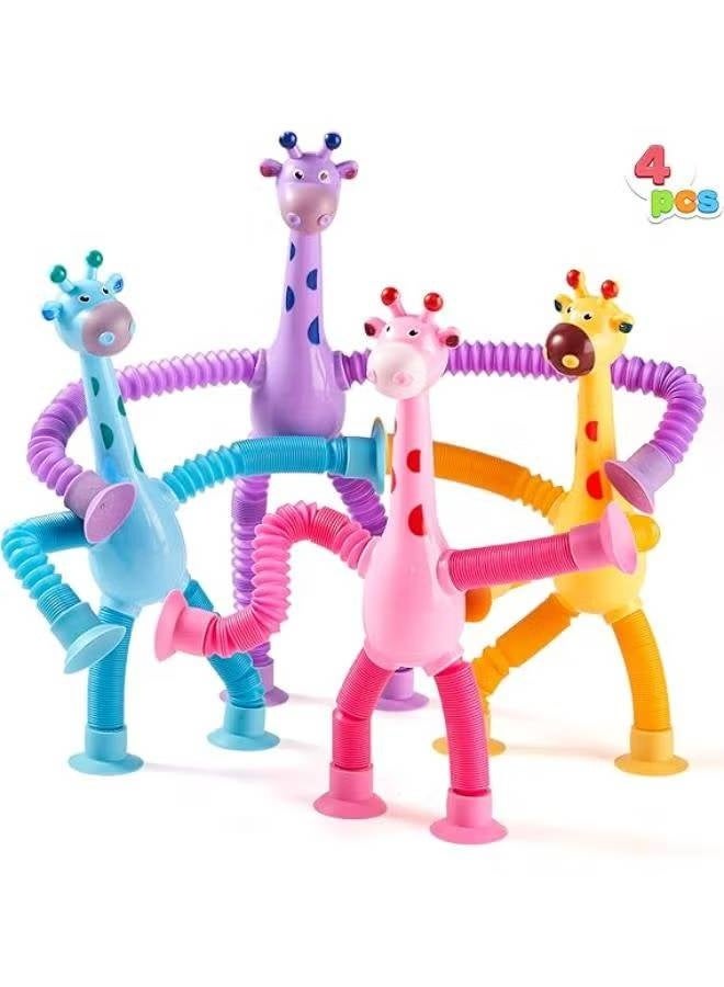 JOYIN 4-Piece Flexible Suction Cup Giraffe Pop-Tube Sensory Fidget Toy Set - Image 1