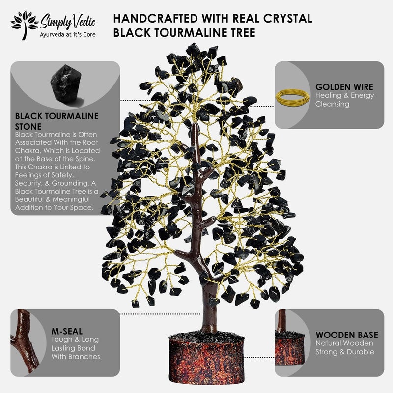 Simply Vedic Chakra Black Agate Crystal Tree For Positive Energy Good Luck Natural Healing Gemstones Moneytree Feng Shui Spiritual Gift Home Decor Handmade By Traditional Artist 28 Cm - Image 2