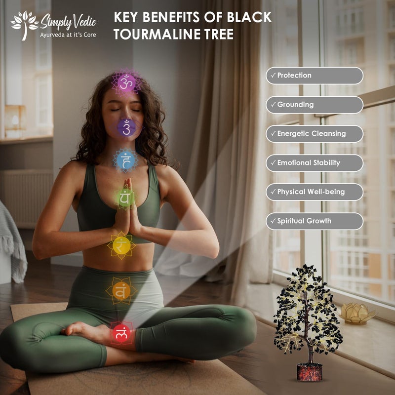 Simply Vedic Chakra Black Agate Crystal Tree For Positive Energy Good Luck Natural Healing Gemstones Moneytree Feng Shui Spiritual Gift Home Decor Handmade By Traditional Artist 28 Cm - Image 3