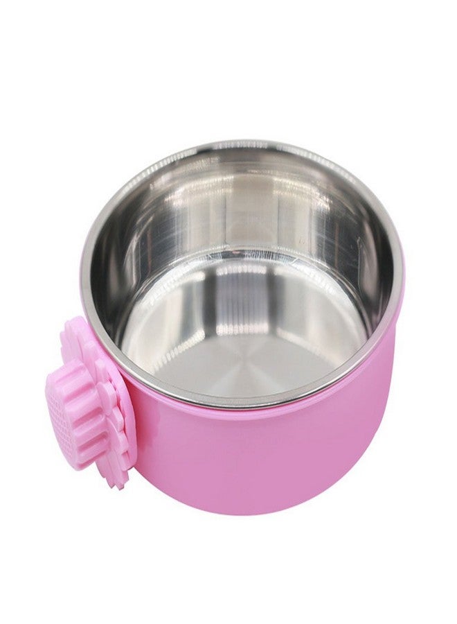 DEVILMAYCARE Pet Feeder Dog Bowl Stainless Steel Food Hanging Bowl Crates Cages Dog Parrot Bird Pet Drink Water Bowl Dish Accessory (L: 6''x2.2'', Pink) - Image 1