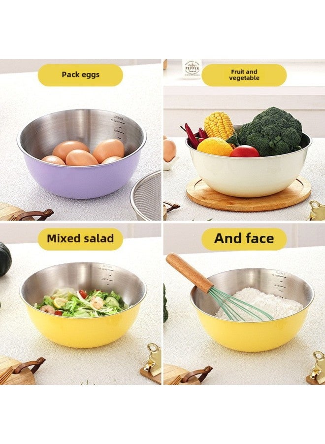 304 Stainless Steel Japanese-style Cooking Basin Drainer Basin Household Vegetable Washing Basket Printing Scale Baking Washing Rice Beating Egg And Basin-Specifications:304 Basin Spray Paint—sand Yellow-Color:22cm  - Image 4