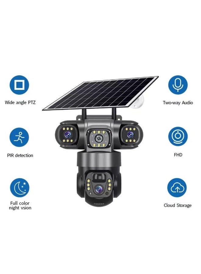 Gulf Trend WiFi Solar Security Camera 4 Lens PTZ Outdoor CCTV Surveillance Camera with 360° Pan Tilt, AI Human & PIR Motion Detection, Full Color Night Vision, Two-Way Audio, IP66 Waterproof, Remote Viewing, Rechargeable Solar Powered Wireless Home Security Camera - Image 2