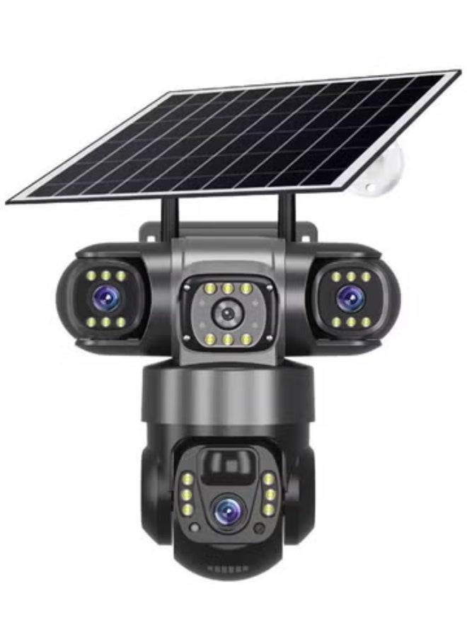 Gulf Trend WiFi Solar Security Camera 4 Lens PTZ Outdoor CCTV Surveillance Camera with 360° Pan Tilt, AI Human & PIR Motion Detection, Full Color Night Vision, Two-Way Audio, IP66 Waterproof, Remote Viewing, Rechargeable Solar Powered Wireless Home Security Camera - Image 1