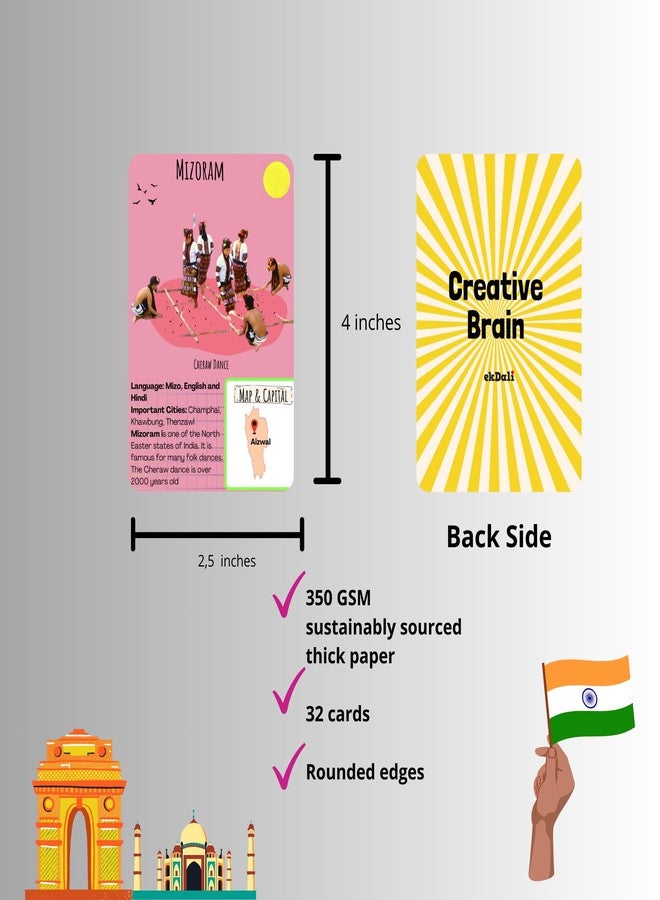 EKDALI India States and Capital Flashcards | All India States & Union Territories Flashcards Covered - 32 Thick Tear Resistant Flashcards - Image 4