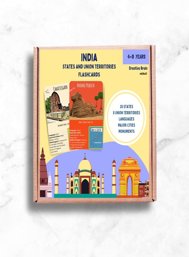 EKDALI India States and Capital Flashcards | All India States & Union Territories Flashcards Covered - 32 Thick Tear Resistant Flashcards - Image 1
